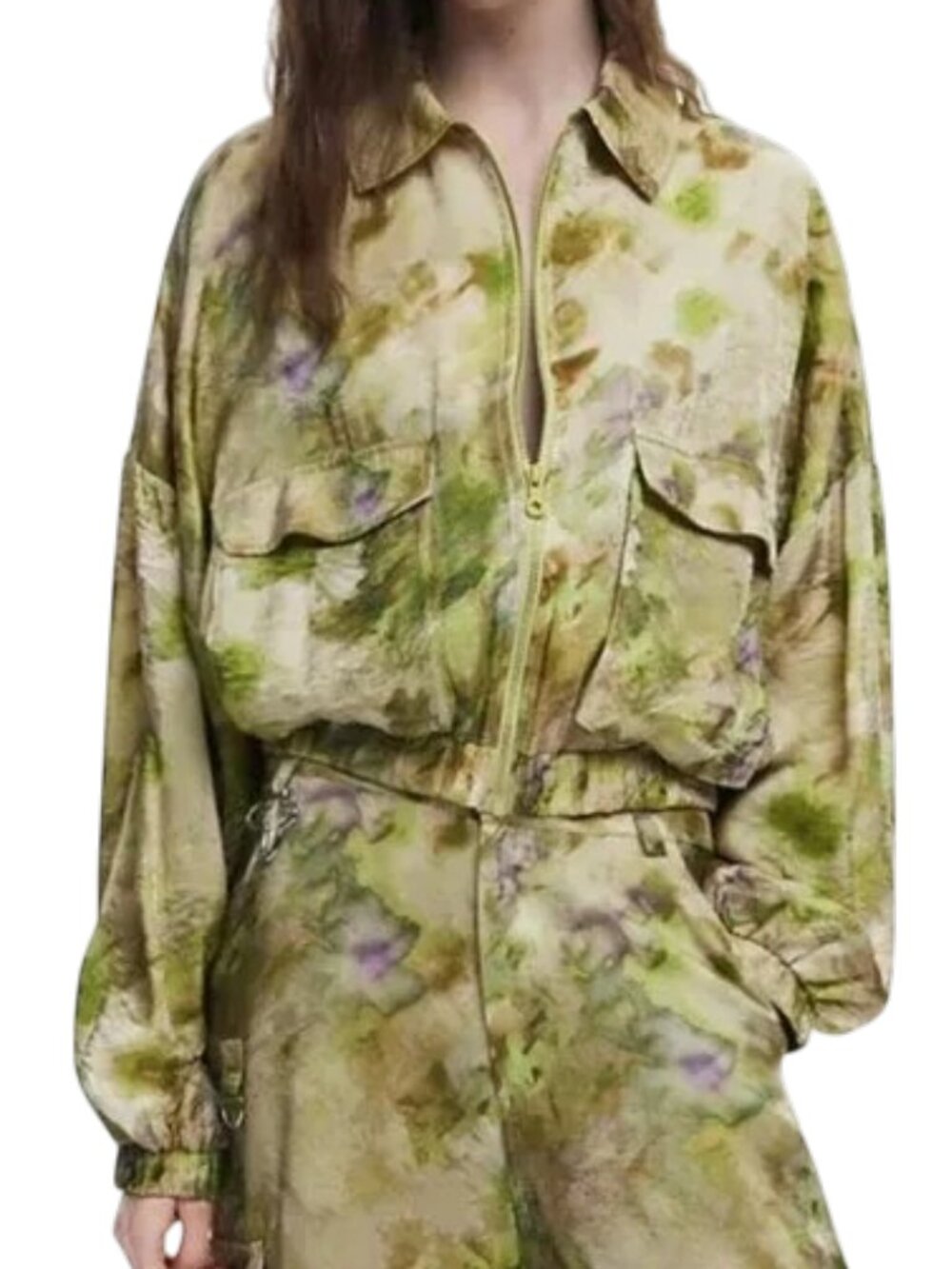 NWOT Desigual by Collina Strada Light Weight Bomber Jacket S Watercolor Floral